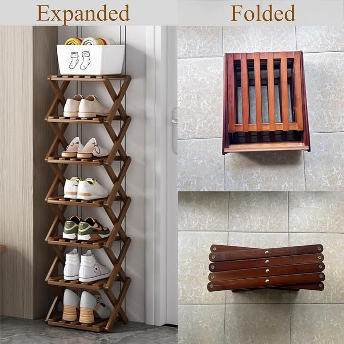 Shoe Rack, Bamboo Foldable Shoes Organizer Free Standing Shelf for Entryway, Closet, Bedroom, Hallway, | Natural | Functional | Multifunctional Shoe Rack (Wood Color) 4 Layers-NeatNest