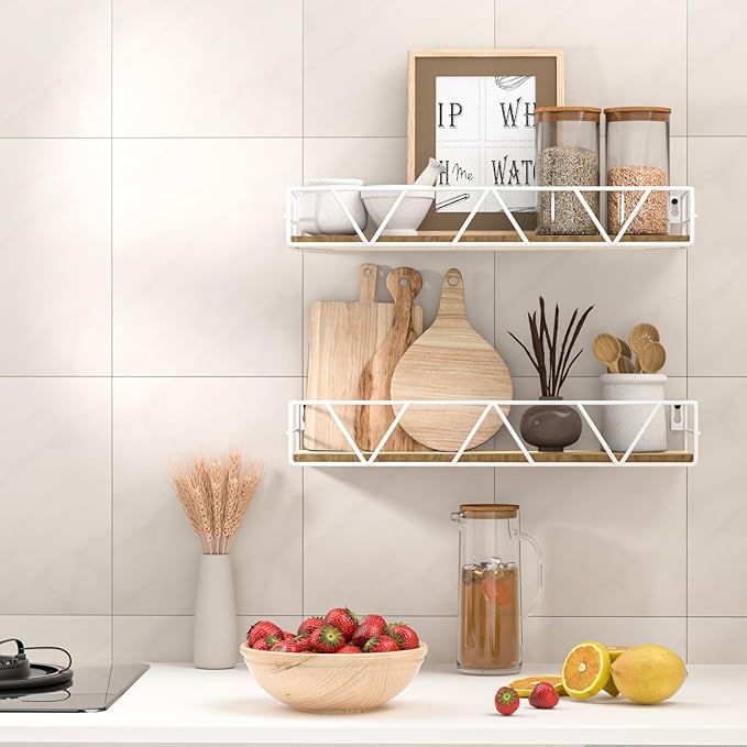 Floating Shelves Set of 3, Home Wood Wall Shelf, Farmhouse Shelf for Bedroom, Wall Mounted Floating Shelf for Living Room, Bedroom, Bathroom, Kitchen, Office (White)-NeatNest