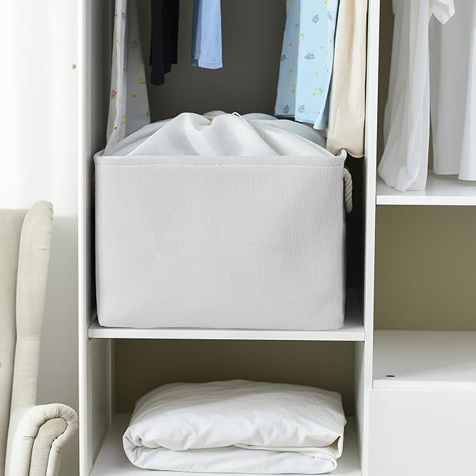 TheWarmHome Organization and Storage Basket for Shelves - Extra Jumbo 3 Pack 20.5x15.8x13.8 inch Cube Storage Bins for Toy Closet Box Home Organizer Gift (White)-NeatNest