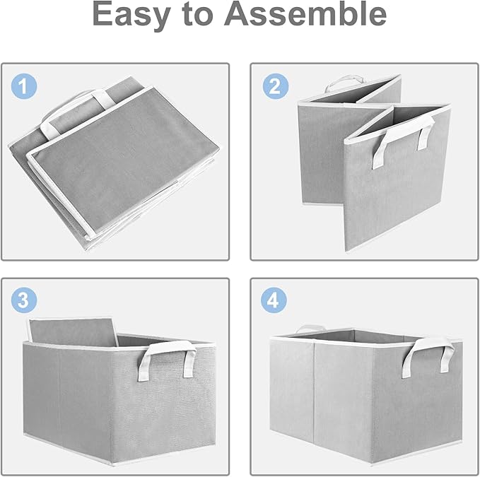 Closet Storage Bins, Fabric Closet Organizers and Storage Basket for Shelves, Collapsible Shelf Baskets for Organizing Shelves, Bedroom Clothes Basket, Gray, 3 Pack-NeatNest
