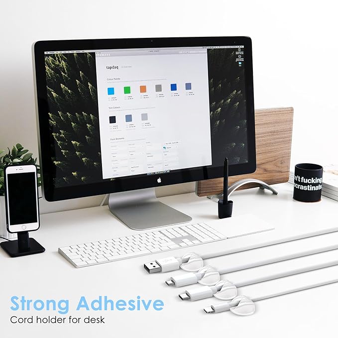 12 Pack Cable Clips, Znben Clear Cord Organizer Holder Adhesive Cord Management Charger Wire Holder Clips for Desk, Home, Office, Car, Cubicle, Nightstand-NeatNest