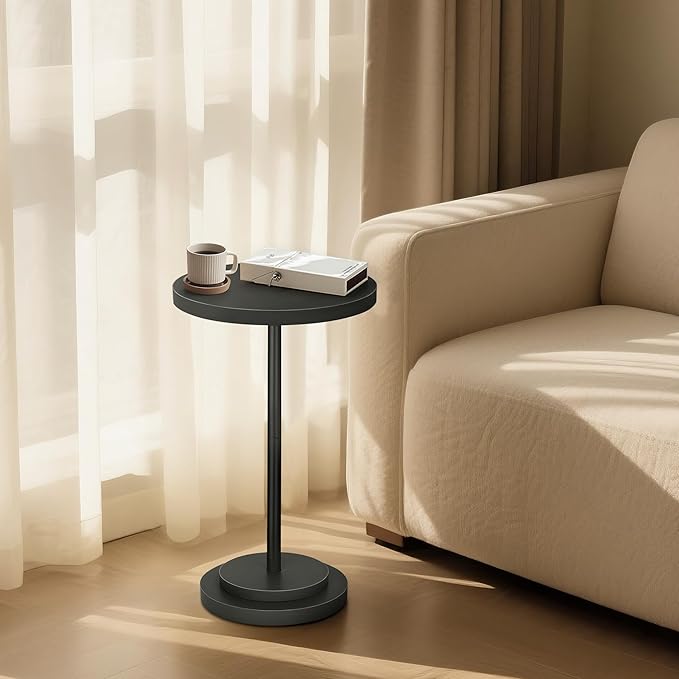 Drink Table, Small Pedestal Side Tables for Small Spaces, Wood Round Martini Table for Outdoor, Living Room and Bedroom, Black