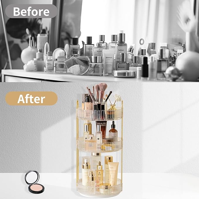 360 Rotating Makeup Organizer,3 Tier Large Capacity Make Up Organizers and Storage,Skincare Perfume Vanity Organizers,Bathroom Cosmetics Storage Organizer Countertop(Clear)-NeatNest