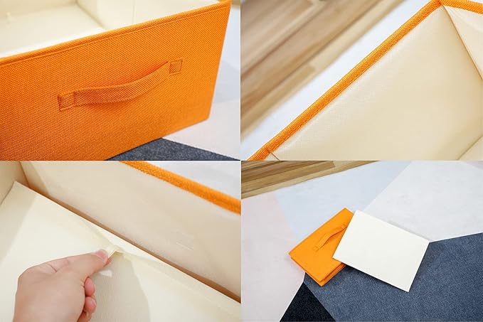 ALYER Collapsible Fabric Storage Organizer with Handles,Shelf Bins Box Container for Bedroom Office Closet Babies Nursery Toys Books Clothes (Orange,16.2" x 9.5" x 6.7")