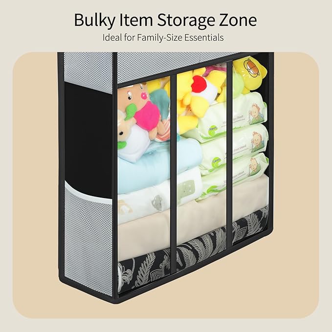 Yecaye 6-Tier Over the Door Organizer with Detachable Bin, Large Capacity Door Organizer Hanging for Bedroom Closet Nursery Pantry, Over the Door Storage for Baby Diaper Caddy Newborn Essentials Black