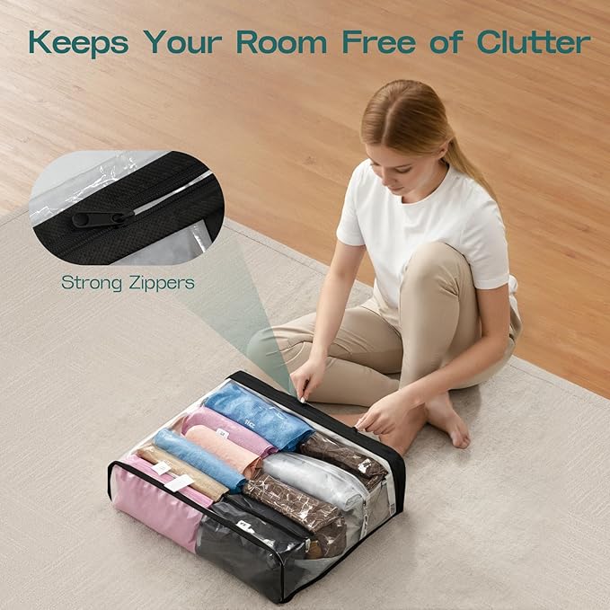 5PACK Clear Zippered Storage Bags for Clothes, 22L Closet Organizers Bag, and Blanket Storage Bags for Bedding, Linen, Blankets, Comforters, Clothing & Toys (Black)-NeatNest