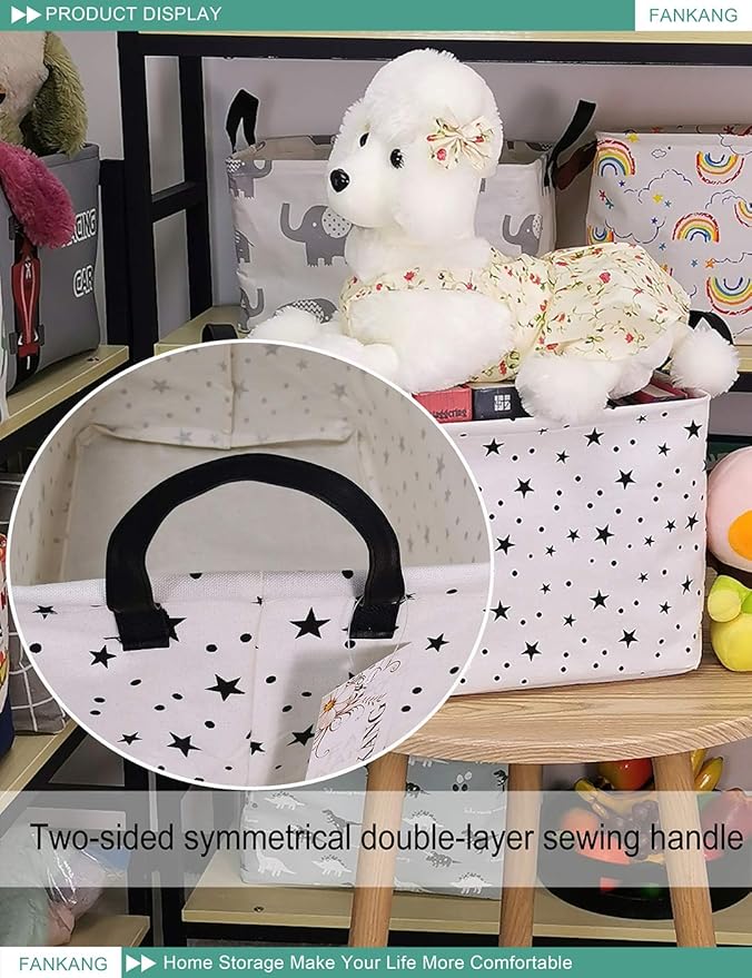 FANKANG Storage Basket,Nursery Hamper Canvas Laundry Basket Foldable with Waterproof PE Coating Storage, Office, Bedroom, Clothes,Toys (Rec-Star)