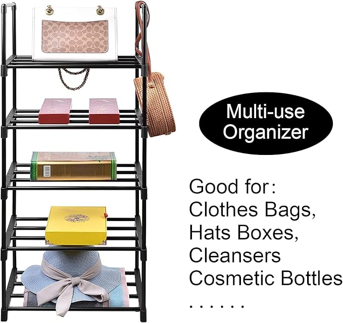 Shoe Rack 5 Tier Tall Shoe Storage Organizer, 5 Tier Metal Sturdy Shoe Rack, Narrow Shelf Organizer for Entryway, Closet, Bedroom-NeatNest