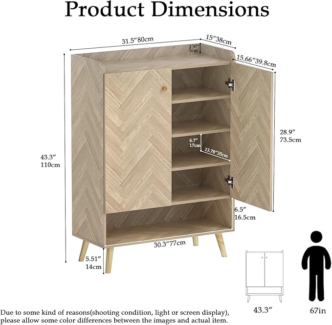 Anmytek Accent 6-Tier Wooden Shoe Cabinet with Adjustable Shelves and Doors, Farmhouse Storage for Entryway or Hallway
