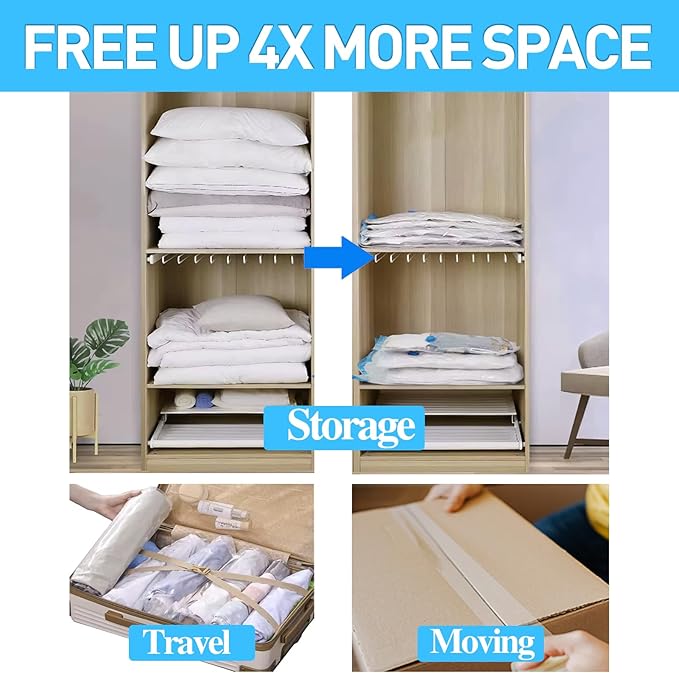 Vacuum Storage Bags with Electric Air Pump,24 Pack (12 Medium,12 Small Bags) Zip Seal Space Saver Bag for Travel Clothes,Blanket,Duvets,Pillows,Comforters-NeatNest