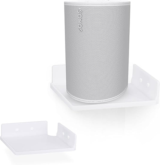 9" Small Corner Shelf Mount, Adhesive & Screw in, for Speakers, Cameras, Baby Monitors, Plants, Books Electronics, Collectibles & More, Floating Shelves (White) by Brainwavz-NeatNest