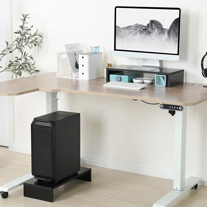 TEAMIX 2 Pack Monitor Stand Riser-20 inch, Black Desktop Stand for PC/TV/Laptop/Printer, Keyboard Shelf Organizer Wood Monitor Riser with Storage-NeatNest
