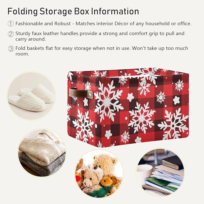 Black and White Checkered Snowflake Pattern Storage Basket,Large Storage Bin Fabric Collapsible Organizer Bag with Handles 15x11x9.5 inch-NeatNest