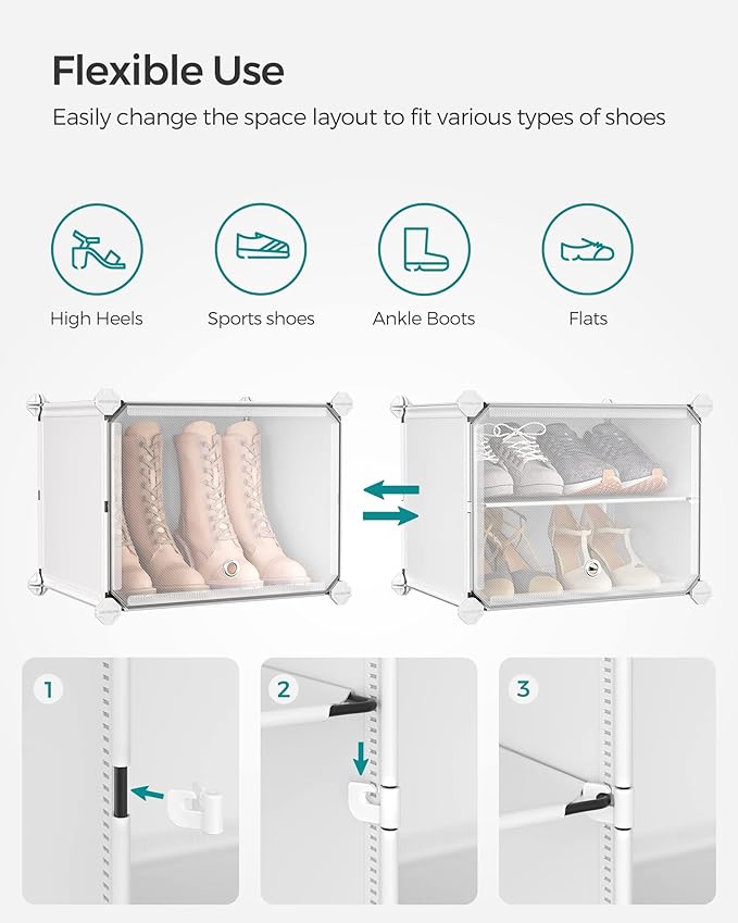 SONGMICS Shoe Rack Organizer, 8-Tier Shoe Storage Cabinet for Closet and Entryway, Holds 32 Pairs of Shoes, Adjustable, White ULPC034W01-NeatNest