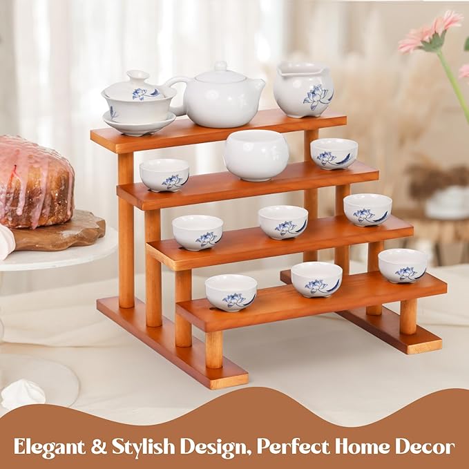 3 Tier Wooden Display Riser Stand Perfume Organizer, Dessert Table Display Set, Solid Wood Food Display Stands for Party, Bamboo Rustic Solid Wood Shelf for Cupcakes, Perfume, Cologne, Spiece-NeatNest