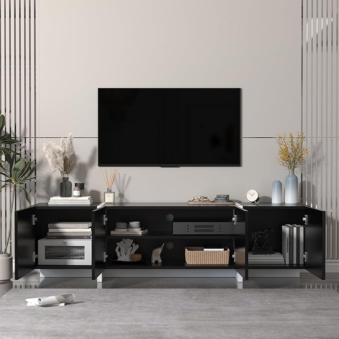 67" Wide High Gloss Modern TV Stand for 60/65/70/75 inch TV, Stylish Entertainment Center with Storage, Media Console for Living Room in Black-NeatNest