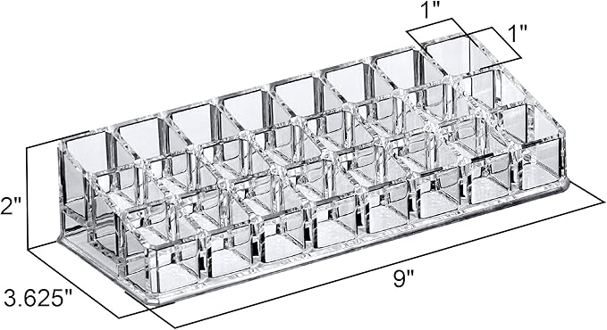 Amazing Abby - Glamour - 24-Slot Acrylic Lipstick Organizer, Lipstick Holder, Lip Gloss Holder, Cosmetic Storage Display, Perfect Storage Solution for Drawer and Vanity (Slot Size: 0.9" x 0.9")-NeatNest