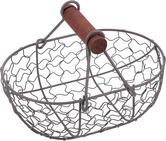 Farmhouse Wire Egg Basket Vintage Style Metal Egg Collecting Basket, Eggs Container Holder for Countertop, Storage for Fresh Eggs, Fruit, Snacks, Party Gathering