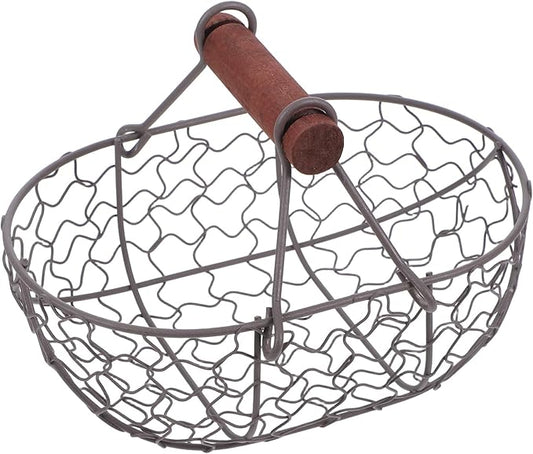 Farmhouse Wire Egg Basket Vintage Style Metal Egg Collecting Basket, Eggs Container Holder for Countertop, Storage for Fresh Eggs, Fruit, Snacks, Party Gathering