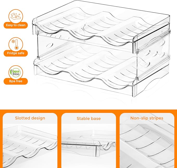 BoxedHome Plastic Water Bottle Organizer and Wine Rack Storage Holder for Inside Cabinet, Kitchen Countertop, Table Top, Pantry, Bars, Cabinets, Fridge - Clear (2 Tier 6 Containers)-NeatNest