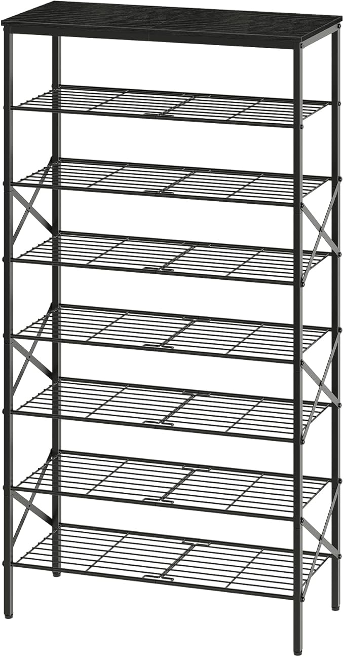 8 Tier Shoe Rack, Large Capacity Shoe Storage Organizer Holds 32 Pairs, Sturdy and Stable, for Entryway, Hallway, Closet, Dorm Room, Black SS08BB