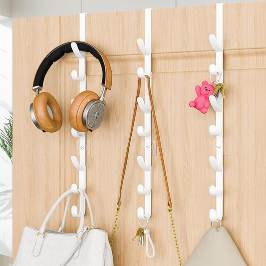 Over The Door Hooks, Metal Door Hooks for Hanging,Door Purse Organizer for Door Coat Hanger, Back of Shower for Hanging Towel Rack Clothes, Hat, Bathroom Bathroom Dorm Bedroom Closet (White-3Packs)