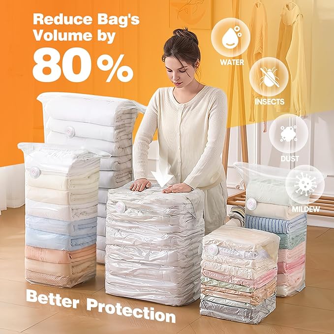 8 Pack Vacuum Storage Bags Jumbo, Vacuum Seal Bags for Clothing, 1 Jumbo+2 Large+2 Medium+3 Small, 80% Space Saver Bags for Clothes, Pillows, Comforters, Blankets,Home Travel Essentials(8 Combo)-NeatNest