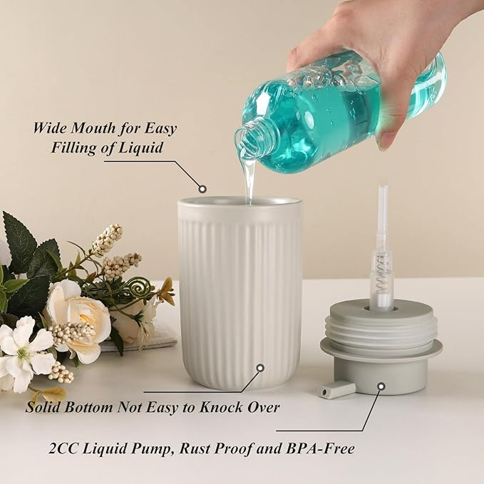 BosilunLife Grey Soap Dispenser Set - 2 Pack 12oz Ceramic Dish Soap Dispenser with Rust Proof Pump for Kitchen, Hand Soap and Lotion Set Suitable for Farmhouse Bathroom Decor with Waterproof Labels-NeatNest