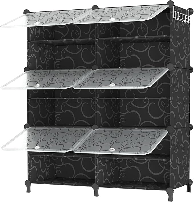 AWTATOS Shoe Rack, 6 Tier Shoe Storage Cabinet with Door, 24 Pair Shoe Organizer Shelves for Closet Hallway Bedroom Entryway, Black-NeatNest