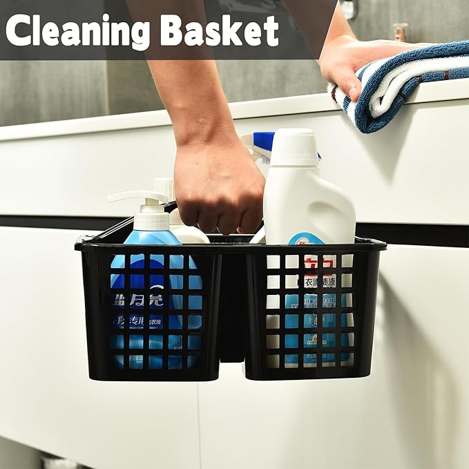 Haundry Plastic Shower Caddy Basket with 3 Compartments, Portable Divided Cleaning Supply Storage Organizer with Handle (Black)-NeatNest