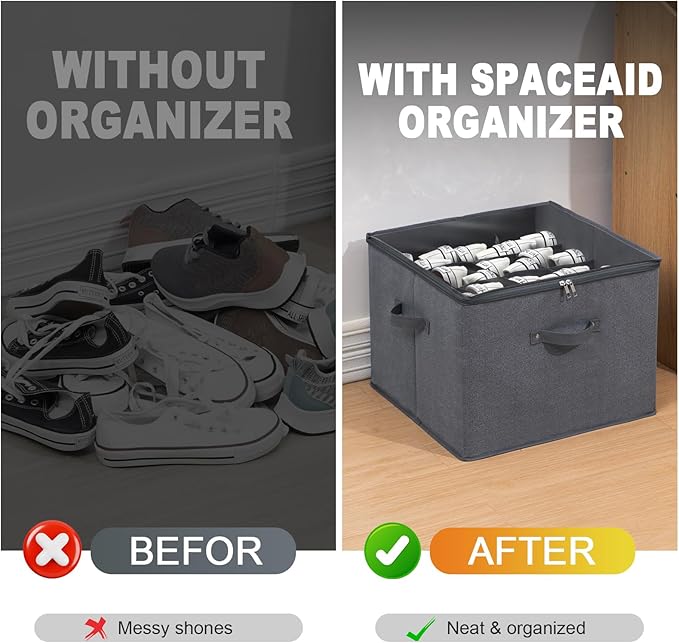 2 Pack Closet Shoe Organizer Box Fits 32 Pairs, Fabric Shoe Storage Box Bins Cubes with Clear Cover, Space Saving Shoes Holder for Shoes, Sneakers, Sandal and High Heeled (Grey)-NeatNest