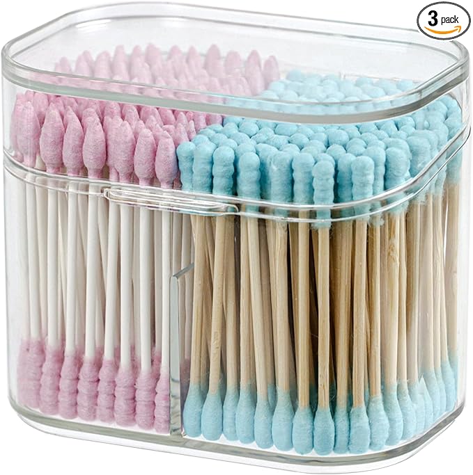 Clear Bathroom Organizer, 2-Size Essentials Set for Hail Accessories & Beauty Supplies,Cotton Swabs,Balls,Pads - Small Clear Plastic Canister Apothecary Jar Set, Vanity Makeup Storage Organizer (S)-NeatNest