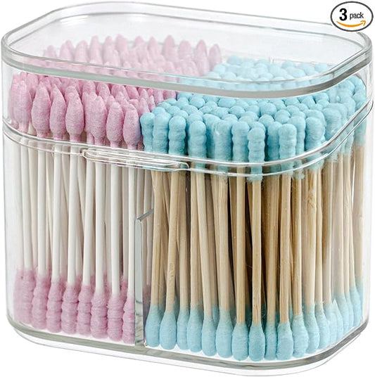 Clear Bathroom Organizer, 2-Size Essentials Set for Hail Accessories & Beauty Supplies,Cotton Swabs,Balls,Pads - Small Clear Plastic Canister Apothecary Jar Set, Vanity Makeup Storage Organizer (S)-NeatNest