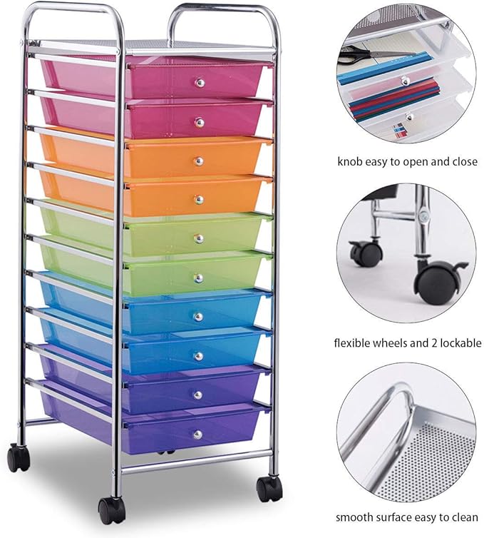 Giantex 10 Drawer Rolling Storage Cart Scrapbook Paper Office School Organizer (Multicolor)