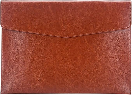 Enyuwlcm PU Leather A4 File Folder Document Holder Envelope Folder Case with Snap Closure for Receipt Contract Brown