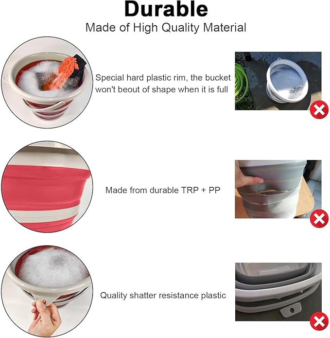 Collapsible Wash Bucket with Microfiber Mitt, 10L (2.6 Gallon) Portable Collapsiblle Bucket with Handle for Car Wash Household Cleaning, Multiuse Collapsibles Water Bucket and Car wash mitt - Pink-NeatNest