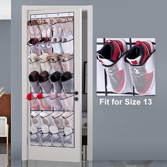 MISSLO 28 Large Pockets Over The Door Shoe Rack Hanging Shoe Organizer for Closet Door Shoe Storage Holder Mesh Hanger, White-NeatNest