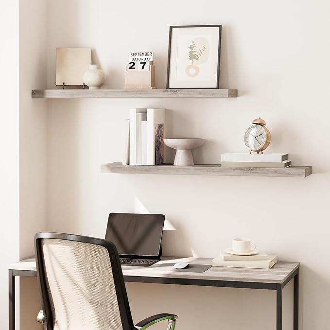 HOOBRO Floating Shelves for Wall, Wall Mounted Shelf Set of 2, 39.4" Hanging Shelf with Invisible Brackets, for Wall in Bathroom, Bedroom, Toilet, Kitchen, Livingroom, Office, Greige BG100BJP201-NeatNest