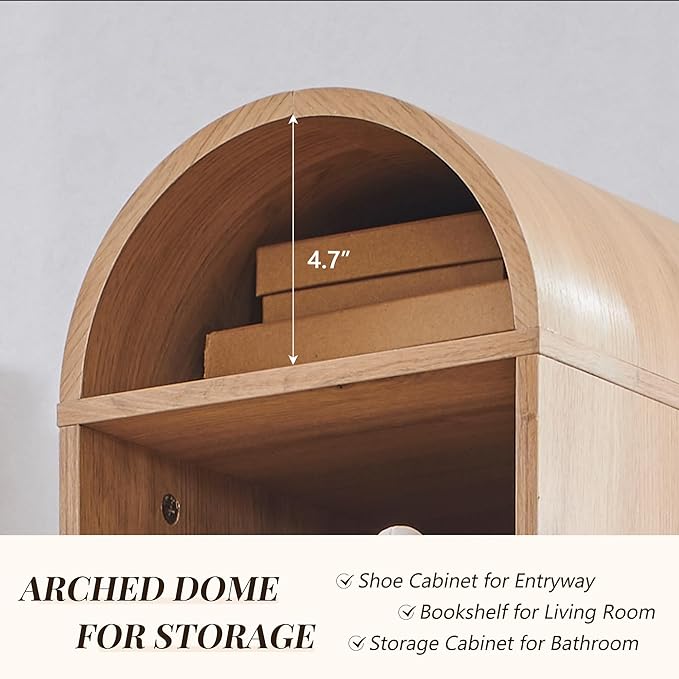 67" Tall Arched Shoe Storage Cabinet, 8 Tiers 8 Pairs Wooden Shoe Rack with 3 Adjustable Shelves, Freestanding Shoe Closet Shelf Organizer for Entryway, Hallway, Living Room (Natural)-NeatNest