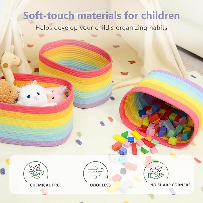 Cotton Rope Storage Basket, 15x10x9 Inches, Woven Basket for Shelves, Clothes, Toys, Towels, Books, and Laundry, Durable and Stylish, Rainbow (1 Pack)-NeatNest