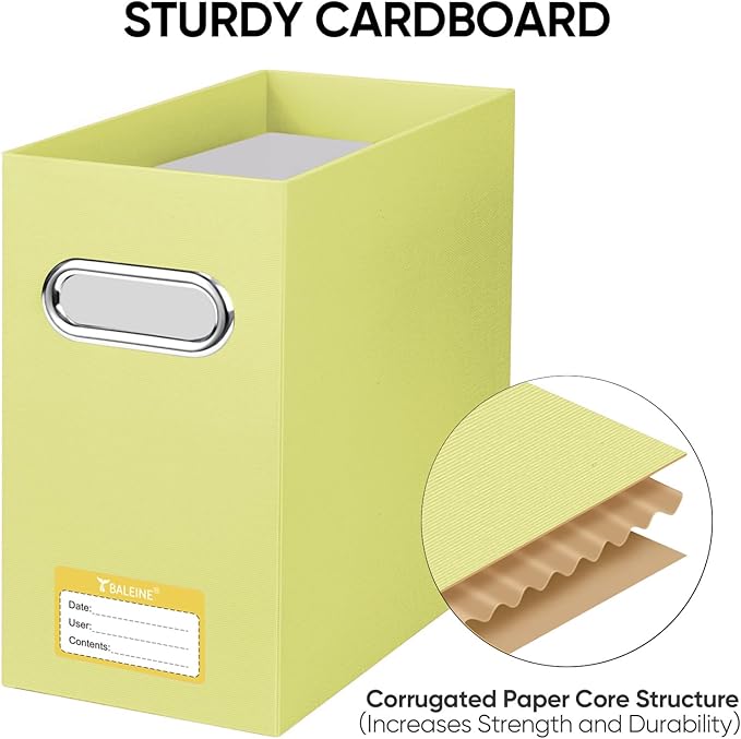BALEINE File Organizer Box, Cardboard File Folder Organizer with Handle for Letter Size, Portable Collapsible Hanging Filing Box for Home Office Document Storage (2 Pack, Yellow)-NeatNest