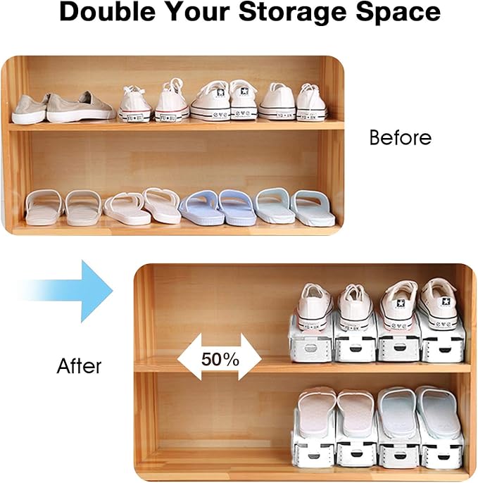 Neprock Shoe Slots Organizer, 20 Pack Adjustable Shoe Rack Stacker Storage Space Saver, Double Deck Shoe Rack Holder for Closet Organization (White)-NeatNest