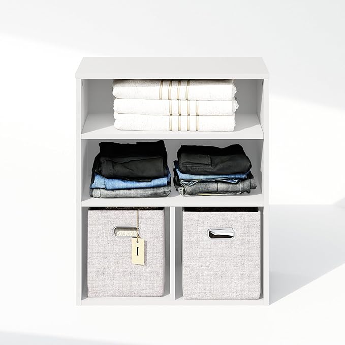 Furinno Reed 3 Tier Multipurpose Open Shelf Clothing & Closet Storage Organization, White-NeatNest