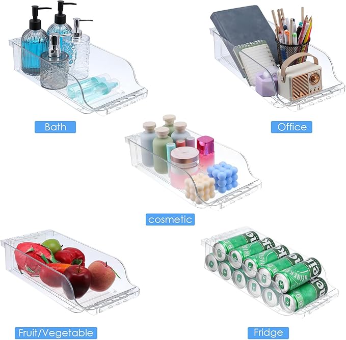 2 Packs Clear Width Adjustable Soda Can Organizer for Refrigerator Expandable Soda Can Dispenser for Beer Soda Seltzer Pop Can Soda Expand Organizer for Fridge Kitchen Pantry