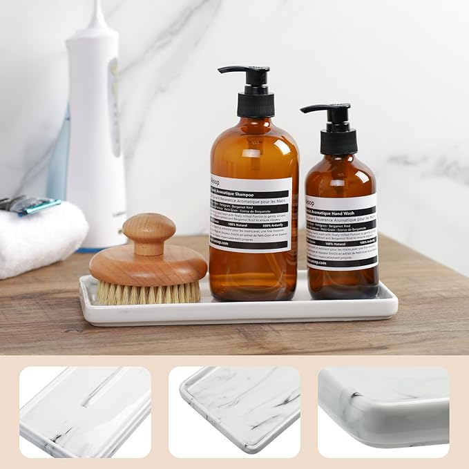 Gurygo 10" Bathroom Tray for Counter, Ceramic Vanity Trays for Bathroom, Small Rectangle Ceramic Trays, Kitchen Soap Ceramic Tray for Kitchen Counter, (Marble White, Set/1)-NeatNest