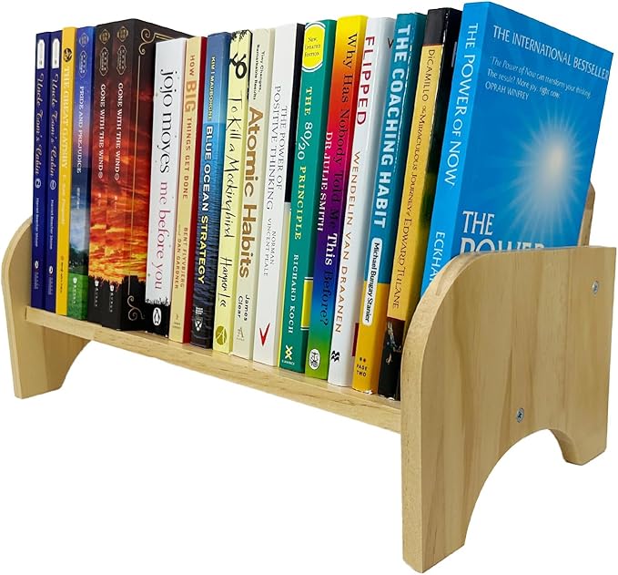 Couch-Style Desktop Bookshelf Organizer - Natural Wood Desk Top Bookshelf for Books, CDs, Magazines, Space-Saving for Home Office/Dorm (1, Rectangular)-NeatNest