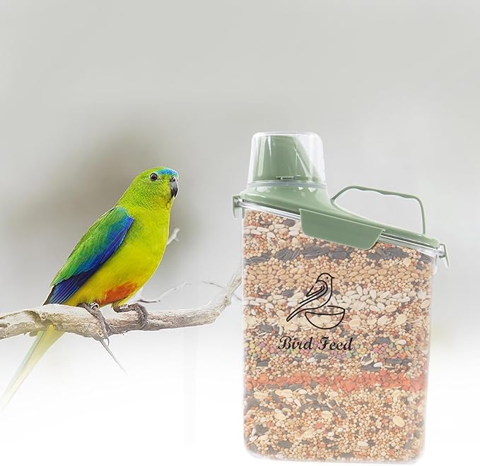 2.8L Airtight Bird Seed Storage Container With Handle and Measuring Cup - Portable Pet Food for Wild Bird Sunflower Seed - BPA Free Transparent/Green-NeatNest