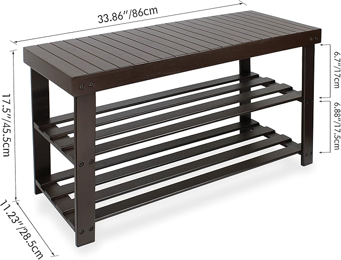SMIBUY Sturdy Bamboo Shoe Rack Bench, 3-Tier Shoe Organizer, Storage Shelf for Entryway Hallway Bathroom Living Room (Dark Brown)-NeatNest