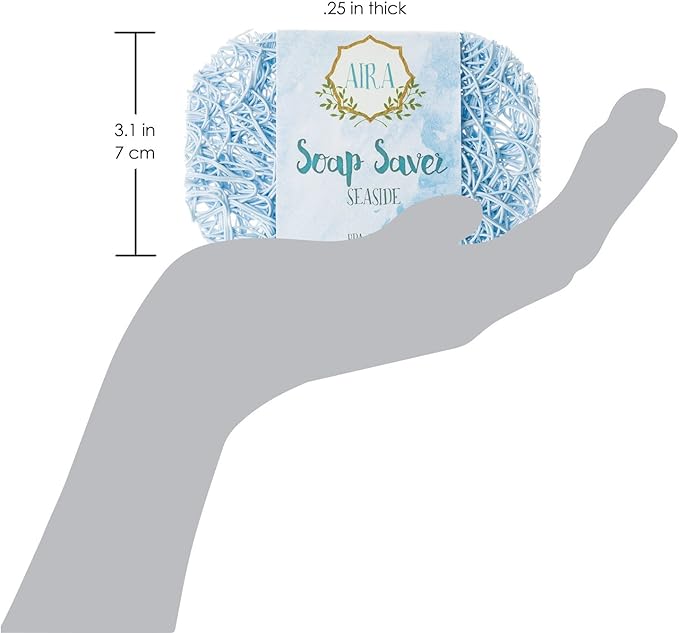 Aira Soap Saver - Soap Dish & Soap Holder Accessory - BPA Free Shower & Bath Cleanser Holder - USA Made - Drains Water, Circulates Air, Extends Life - Easy to Clean, Fits All Dish Sets - Seaside-NeatNest