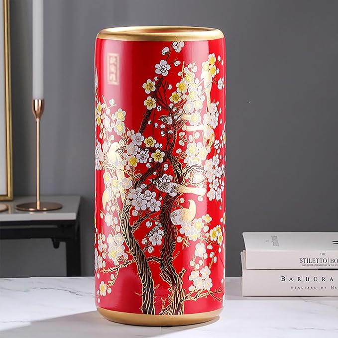 Ceramic Umbrella Stand Living Room Floor-Standing Freestanding Cane Chinese Umbrella Stand Multifunctional Painted Porcelain Vintage Ceramics Flower Vases for Home Office Entrance Indoor(E)-NeatNest